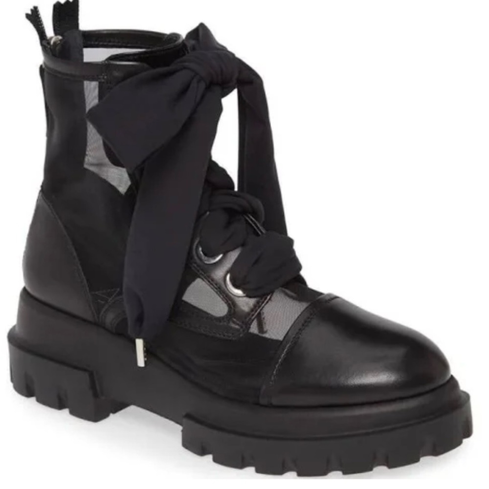 AGL  Designer Black Leather Mesh Boots